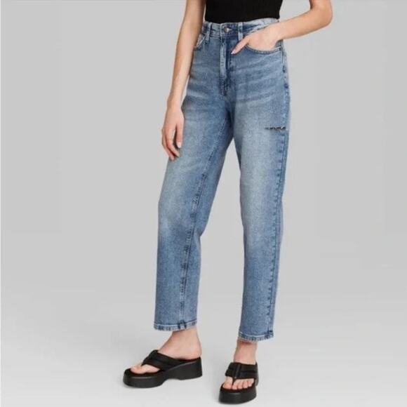 Wild Fable Women's High Rise 90's Relaxed Slashed Straight Jeans Medium Wash 00 - Picture 1 of 7